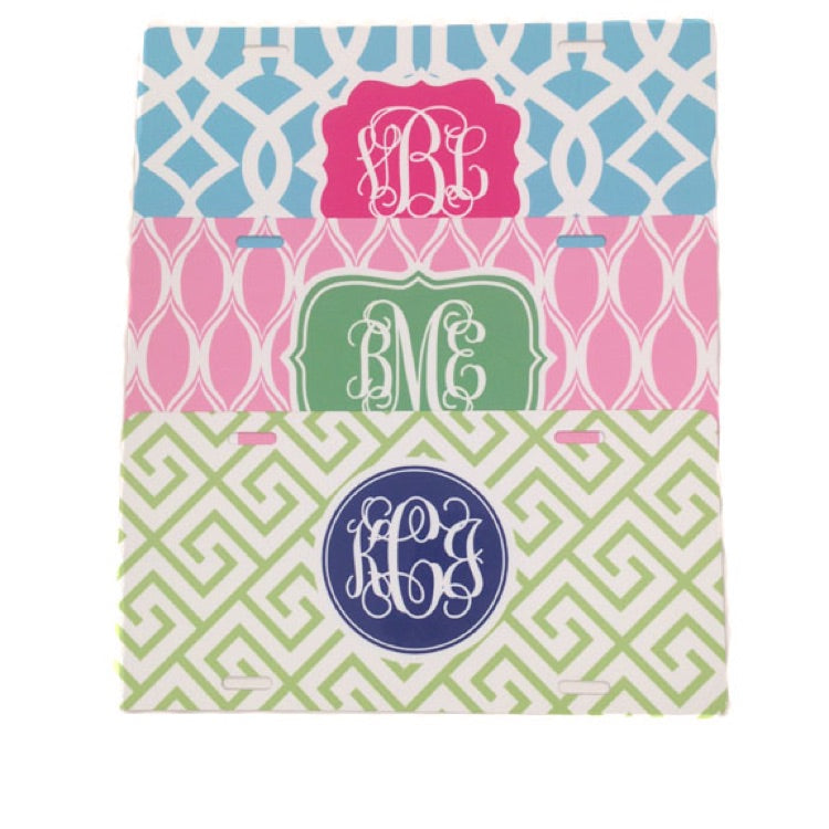 Monogram Flower Wood Pattern Personalized Gray License Plate Frame - Car Tag Frame New