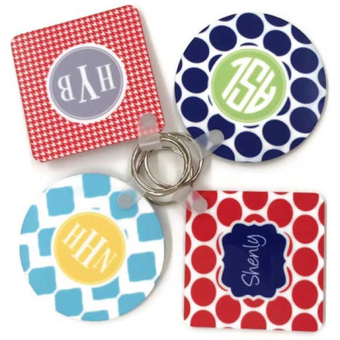 4 colorful monogram keychains