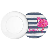 Personalized Watercolor Flamingo Stripe Plate
