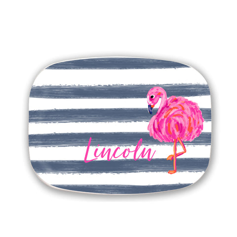 Personalized Flamingo Stripe Platter