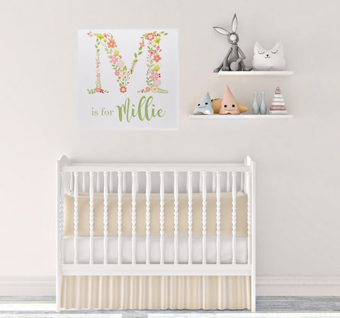 Personalized Floral Alphabet Canvas Wall Art