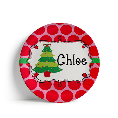 Personalized Pink and Red Christmas Plate