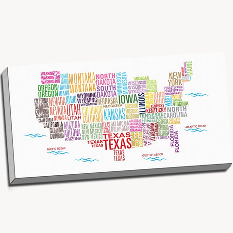 Colorful United States Map Canvas Wall Art  