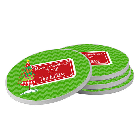 Whimsical Christmas Tree Coaster With name