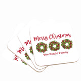 Personalized Wreath Name Christmas Coasters