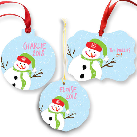 Personalized Blue Snowman Ornament