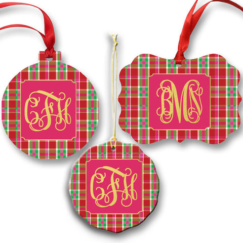 Monogrammed Plaid Ornament