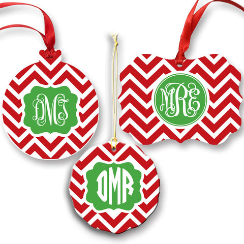 Monogrammed Red Chevron Ornament