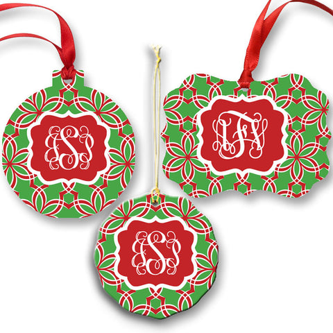 Monogram Red Ribbon Ornament