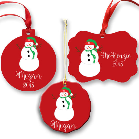 Personalized Red Snowman Ornament  