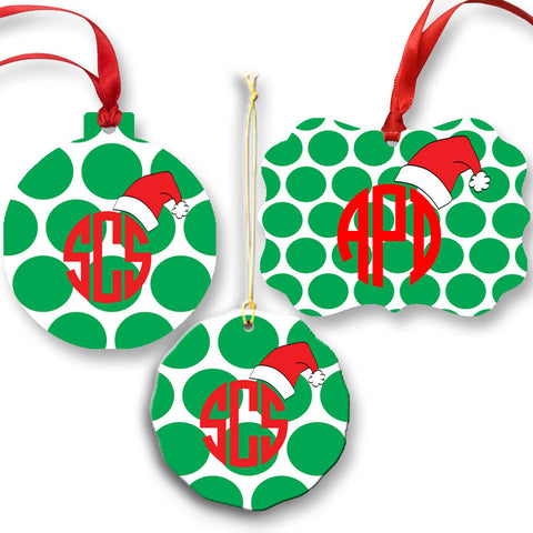 Monogrammed Dot Santa Hat Ornament  