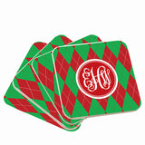 Red and Green Argyle Christmas Coasters