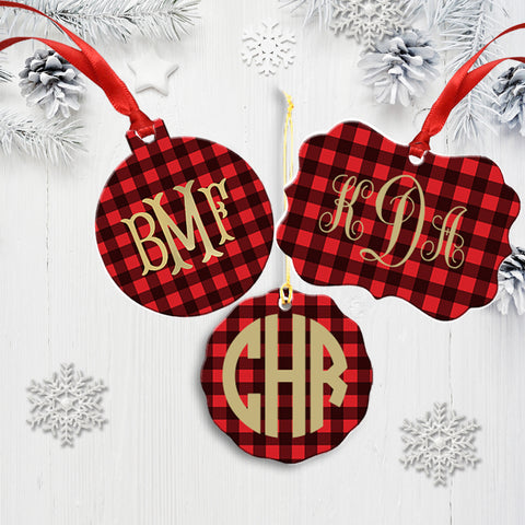 Buffalo Check Plaid Monogram Christmas Ornament