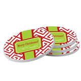 Personalized Red & Lime Green Christmas Coasters