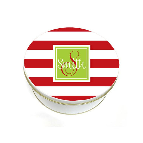 Personalized Striped Christmas Cookie Tin