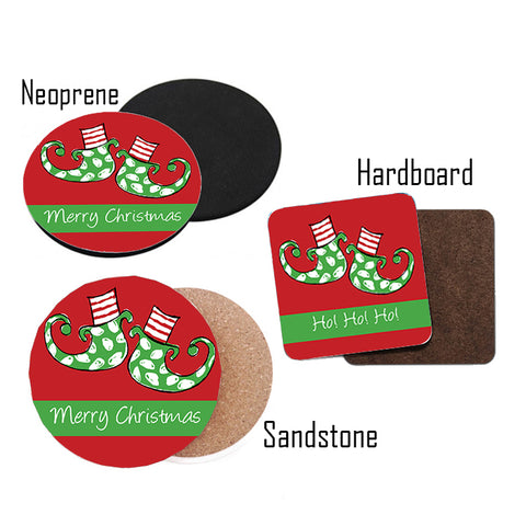 Personalized Elf Feet Christmas Coasters