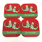 Personalized Elf Feet Christmas Coasters
