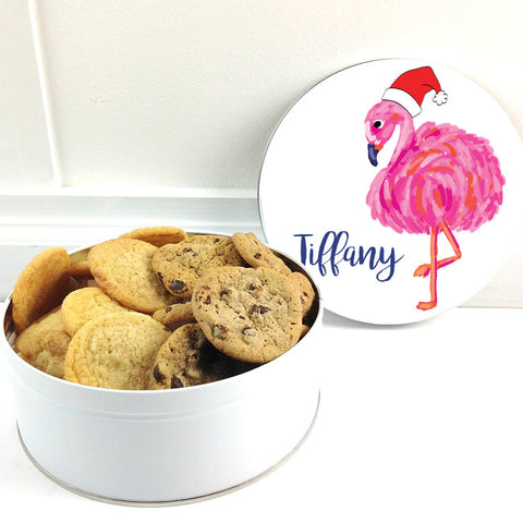 Personalized Christmas Flamingo Cookie Tin