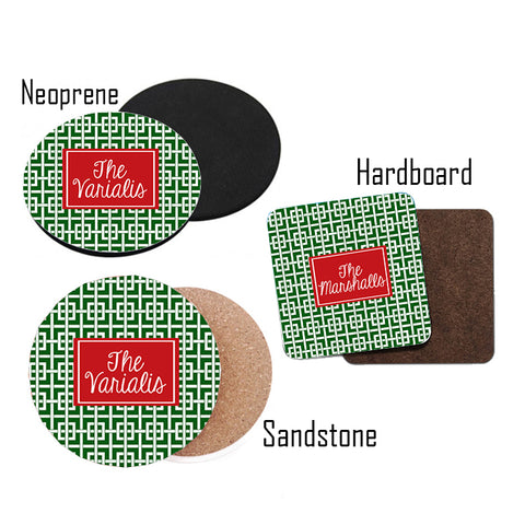 Personalized Red & Green Christmas Coasters  