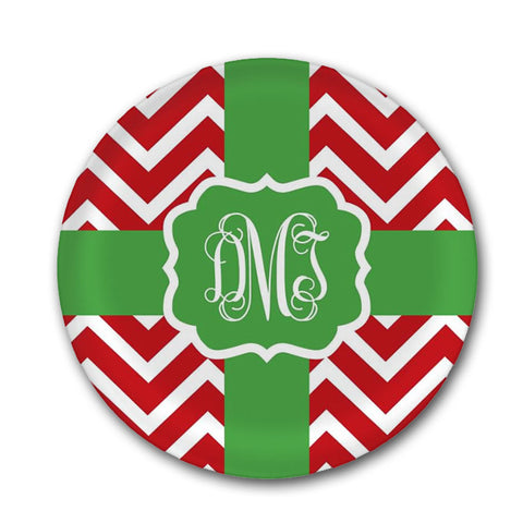 Red and Green Christmas Plate with Initials  