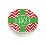 Monogrammed Christmas Ribbon Cookie Tin