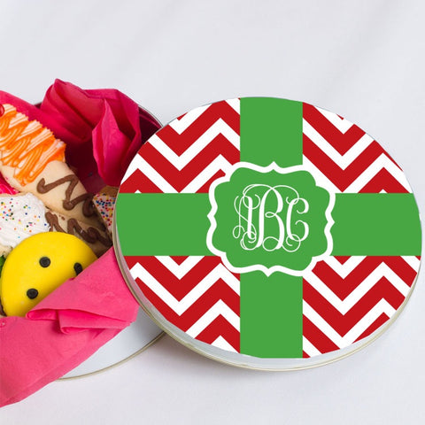 Monogrammed Christmas Ribbon Cookie Tin