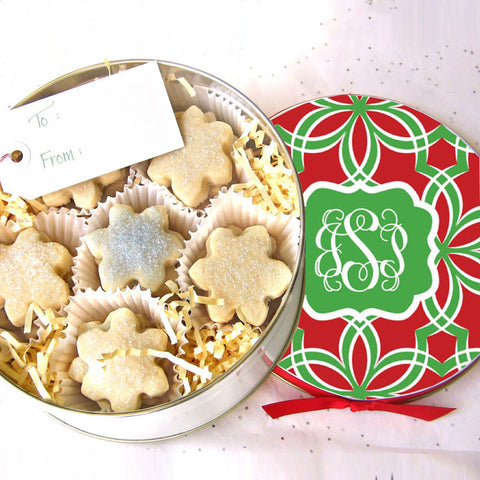 Monogrammed Green & Red Cookie Tin  