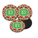 Monogram Green Ribbon Christmas Coasters