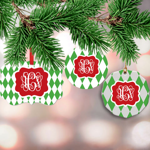 Monogrammed Harlequin Ornament