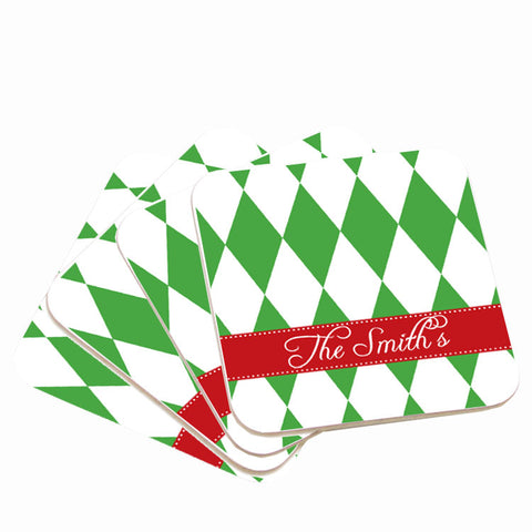 Personalized Christmas Harlequin Coasters  