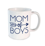 white mug with mom of boys imprinted