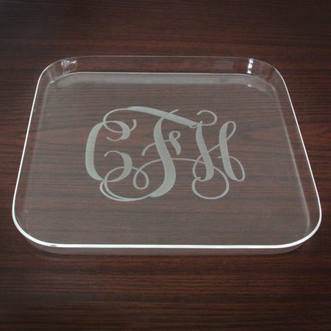 Acrylic Square Tray with 3 letters engraved