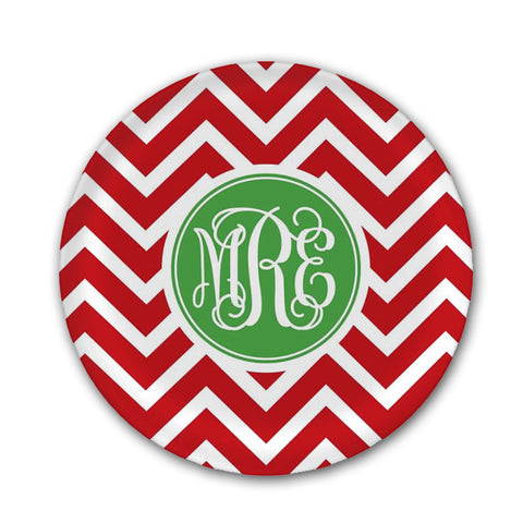 Personalized Red & White Zig Zag Plate