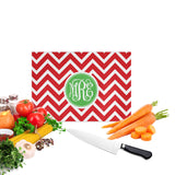Red Chevron Christmas Monogrammed Cutting Board