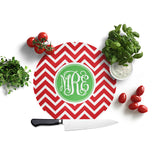 Red Chevron Christmas Monogrammed Cutting Board