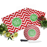 Red Chevron Christmas Monogrammed Cutting Board