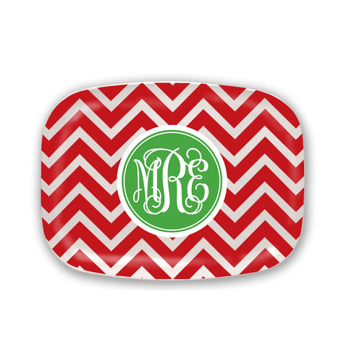 Monogrammed Red Christmas Melamine Platter