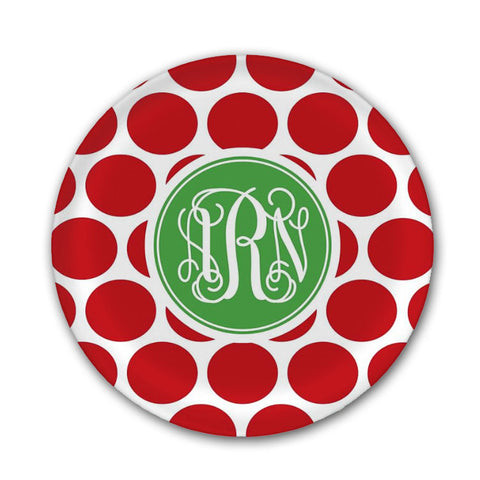 Monogrammed Red Dots Melamine Plate