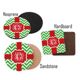 Red & Green Monogram Christmas Coasters