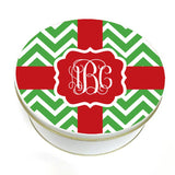 Red & Green Monogrammed Christmas Cookie Tin