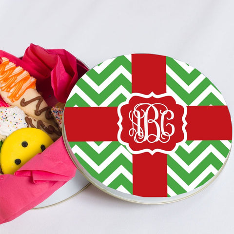 Red & Green Monogrammed Christmas Cookie Tin  