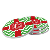 Red & Green Monogram Christmas Coasters