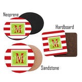 Personalized Red Stripe Christmas Coaster Set
