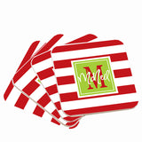 Personalized Red Stripe Christmas Coaster Set