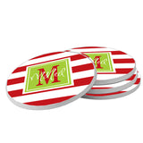 Personalized Red Stripe Christmas Coaster Set