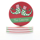 Personalized Elf Feet Christmas Coasters