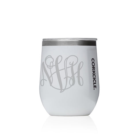 engraved monogram white wine corkcicle stemless