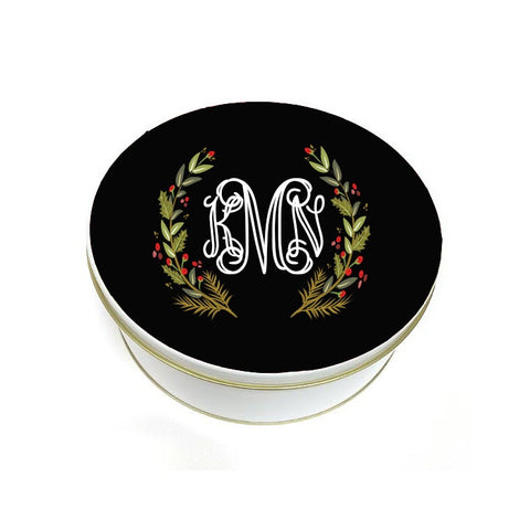 Monogrammed Christmas Wreath Treat Tin