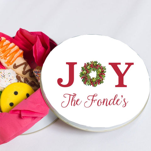 Personalized Joy Christmas Cookie Tin