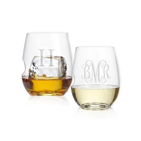 monogram stemless wine glasses engraved